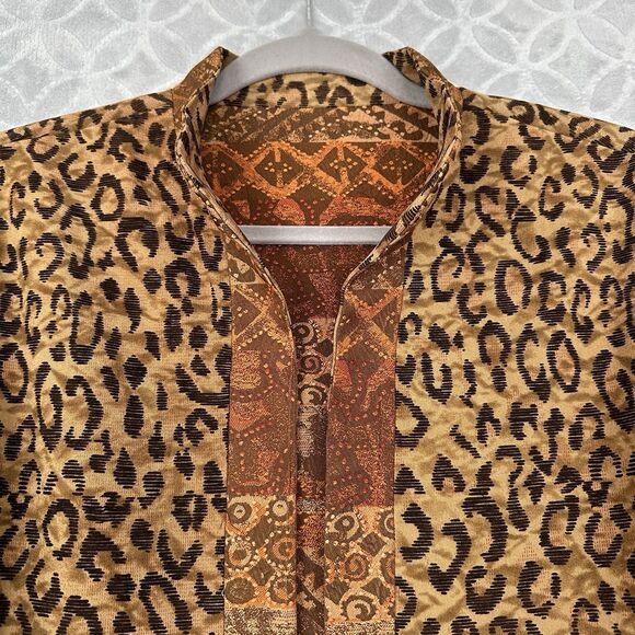 Reversible Open Front Jacket Women Medium Leopard Southwest Tapestry Artsy Indie - Picture 3 of 12